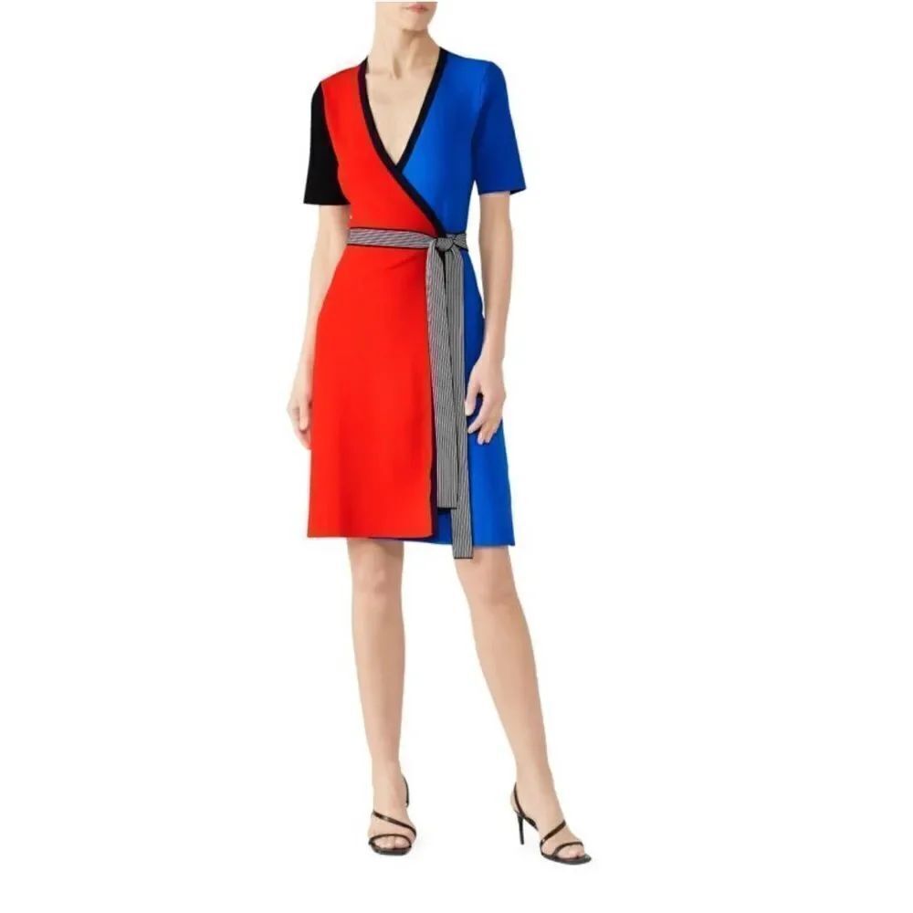 DIANE VON FURSTENBERG Colorblock Wrap Dress size M